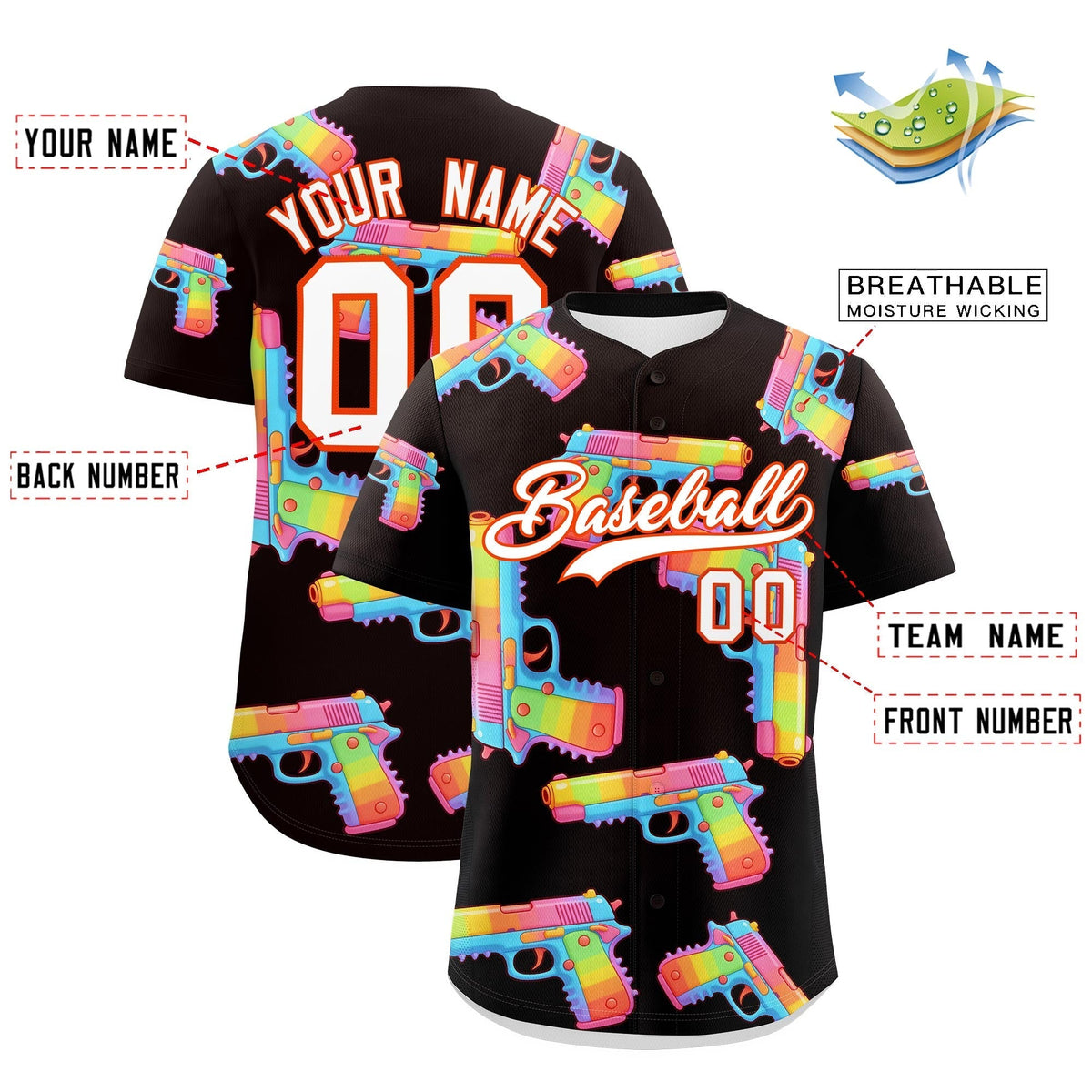 Custom Youth Baseball Jersey Brown White Sugar-Coated Firepower Graffiti Pattern Hip-hop