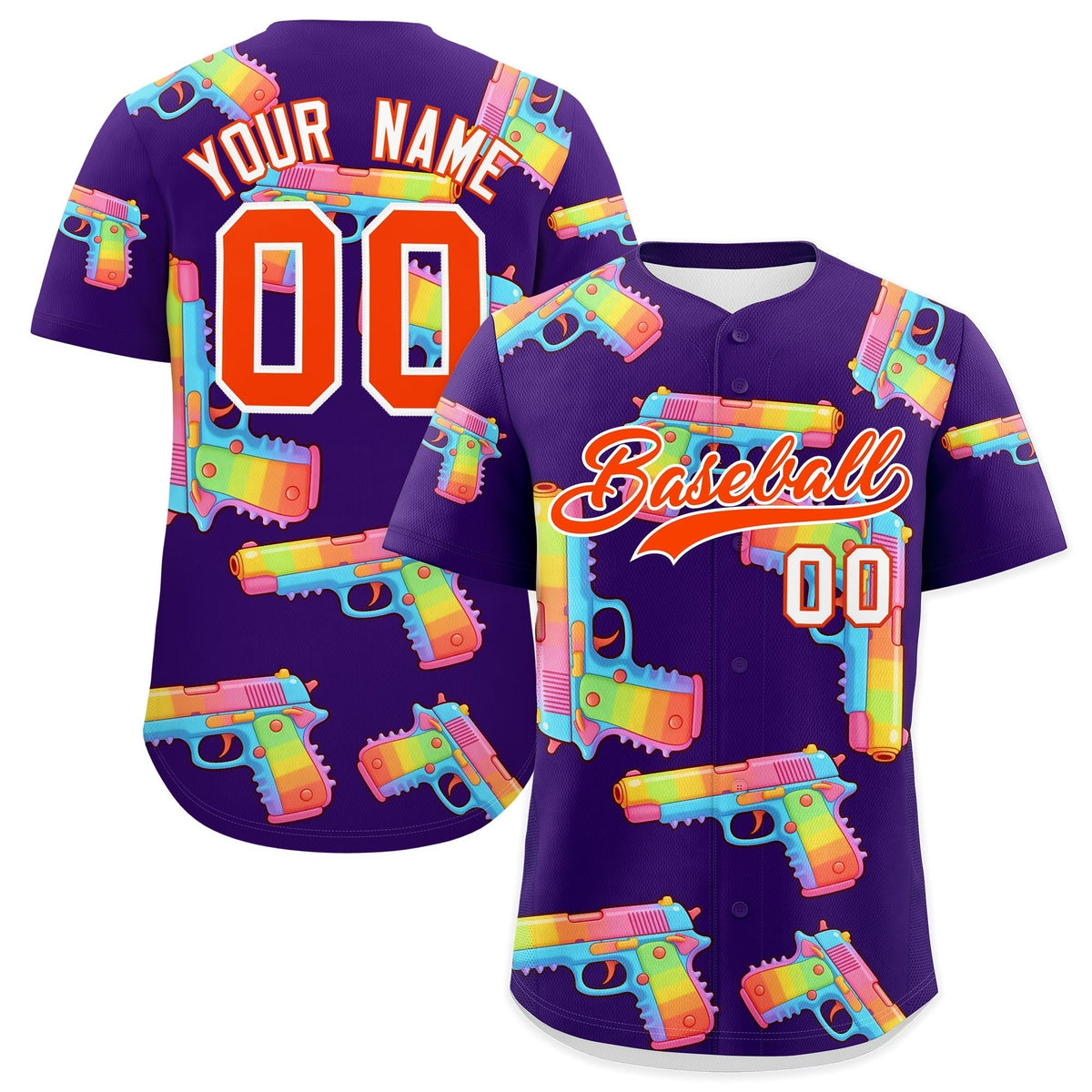 Custom Youth Baseball Jersey Purple Orange Sugar-Coated Firepower Graffiti Pattern Hip-hop