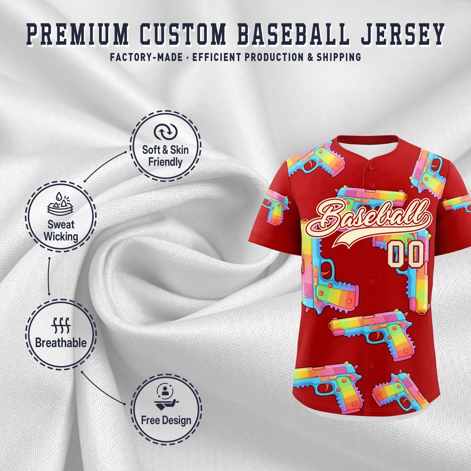 Custom Youth Baseball Jersey Red Cream Sugar-Coated Firepower Graffiti Pattern Hip-hop