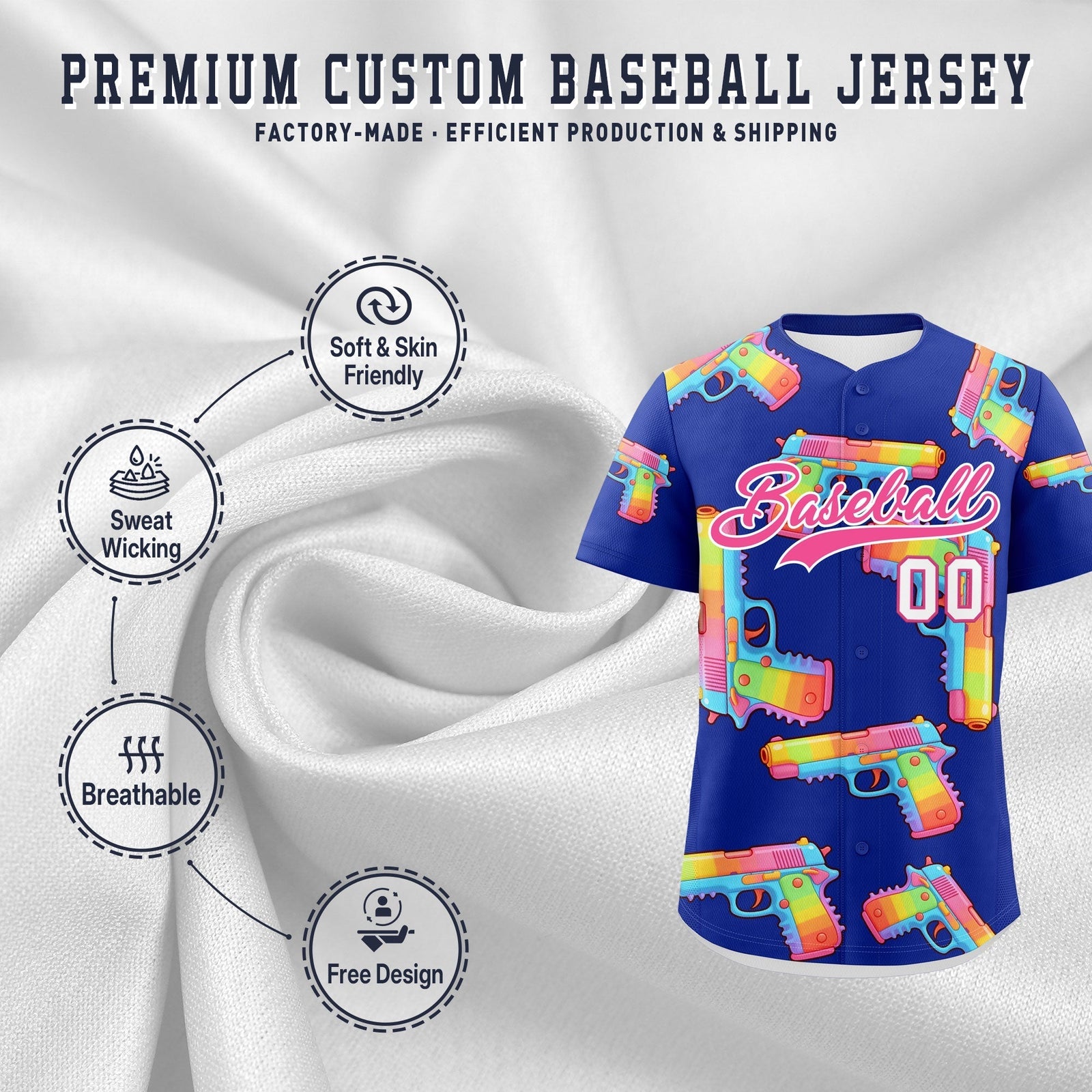 Custom Youth Baseball Jersey Royal Blue Pink Sugar-Coated Firepower Graffiti Pattern Urban Fashion