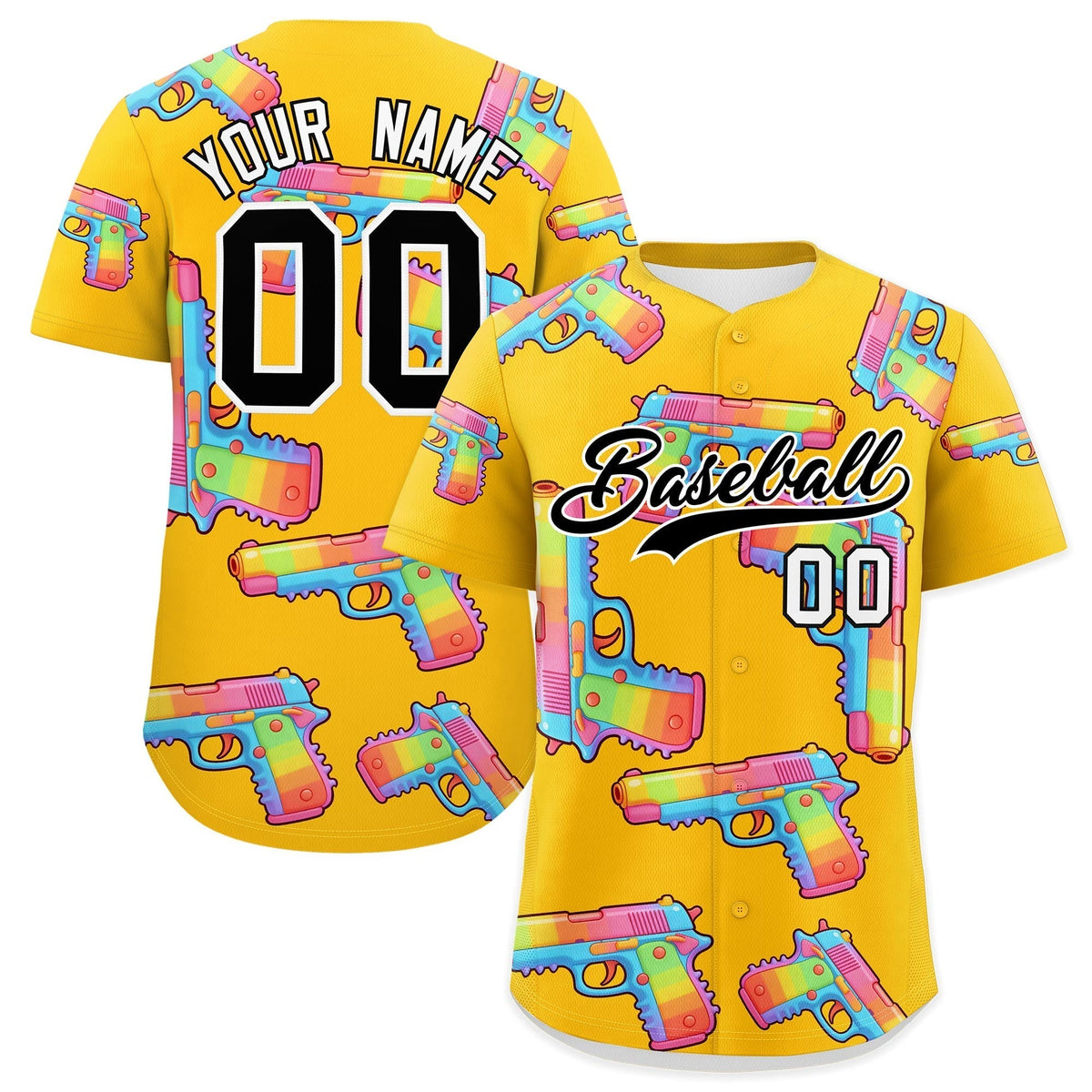 Custom Youth Baseball Jersey Yellow Black Sugar-Coated Firepower Graffiti Pattern Hip-hop