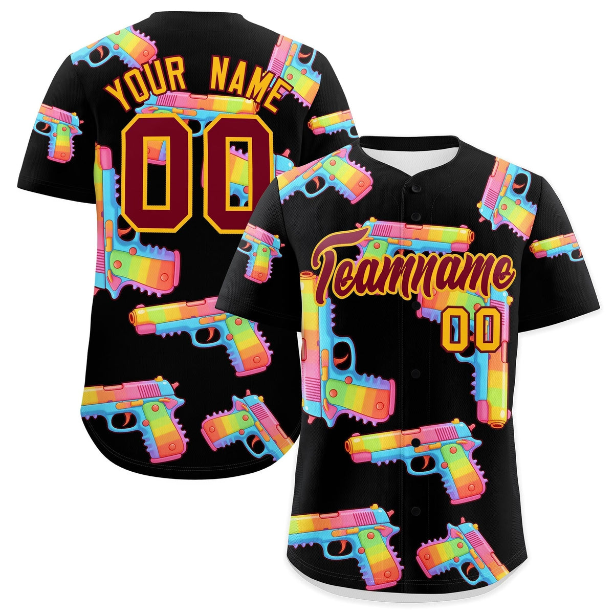 Custom Youth Baseball Jersey Black Crimson Sugar-Coated Firepower Graffiti Pattern Urban Fashion