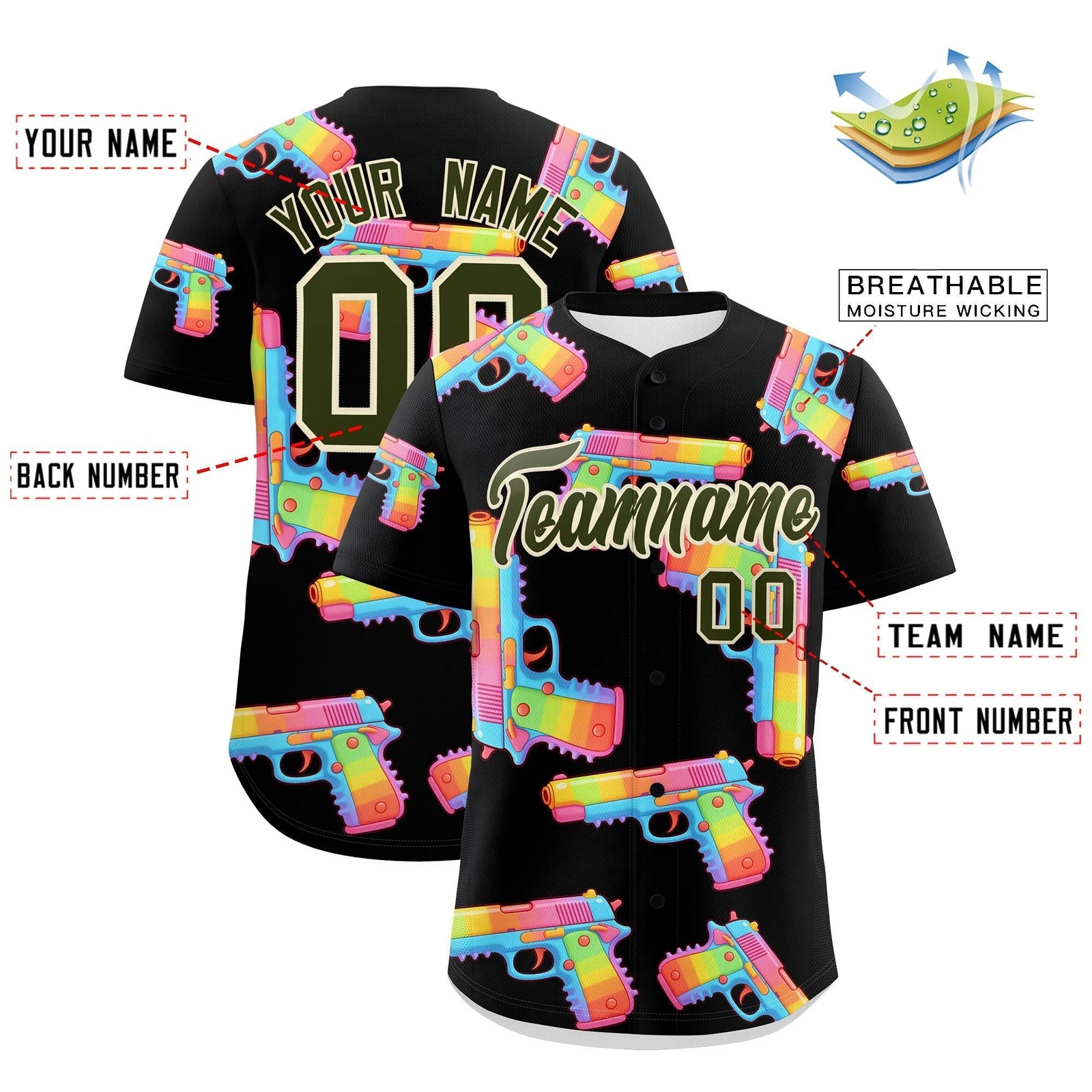 Custom Youth Baseball Jersey Black Olive Sugar-Coated Firepower Graffiti Pattern Urban Fashion
