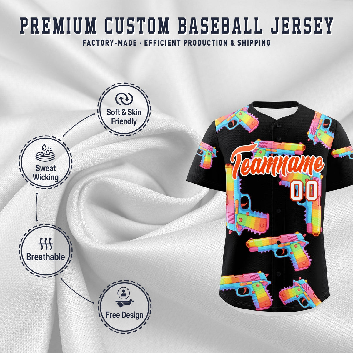 Custom Youth Baseball Jersey Black Orange Sugar-Coated Firepower Graffiti Pattern Urban Fashion