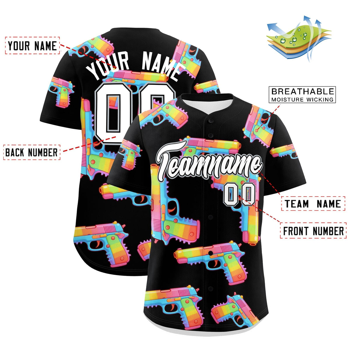 Custom Youth Baseball Jersey Black White Sugar-Coated Firepower Graffiti Pattern Street Style