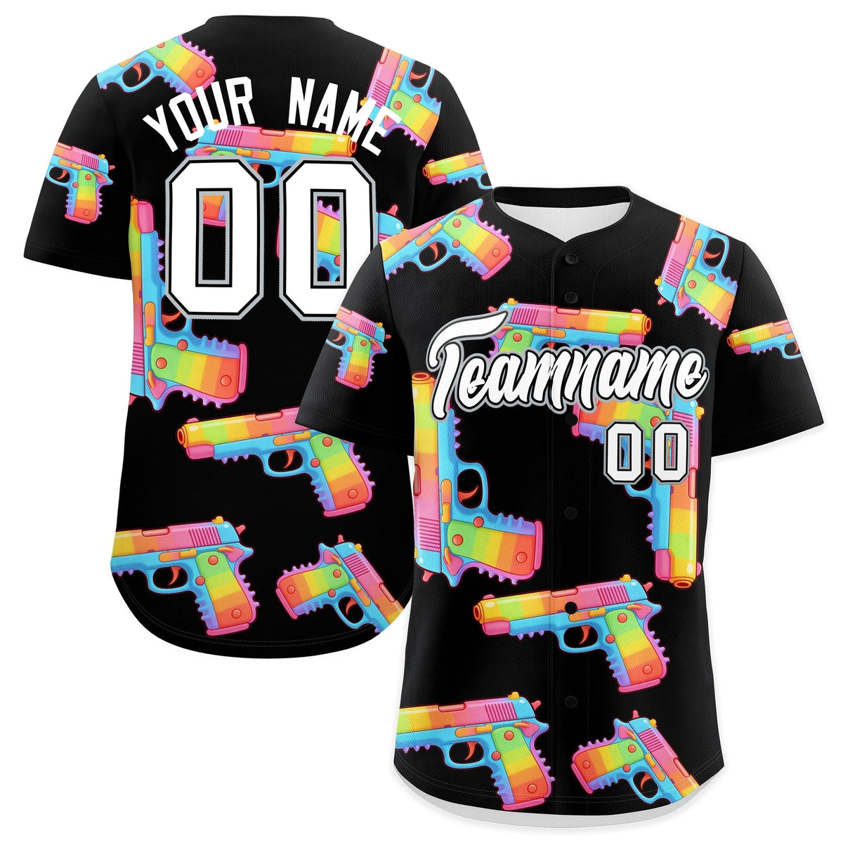 Custom Youth Baseball Jersey Black White Sugar-Coated Firepower Graffiti Pattern Street Style