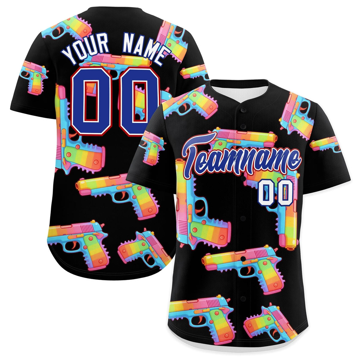 Custom Youth Baseball Jersey Black Royal Blue Sugar-Coated Firepower Graffiti Pattern Street Style
