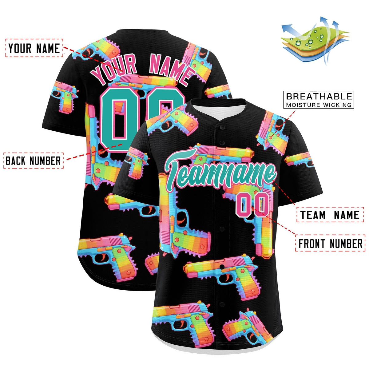 Custom Youth Baseball Jersey Black Aqua Sugar-Coated Firepower Graffiti Pattern Urban Fashion