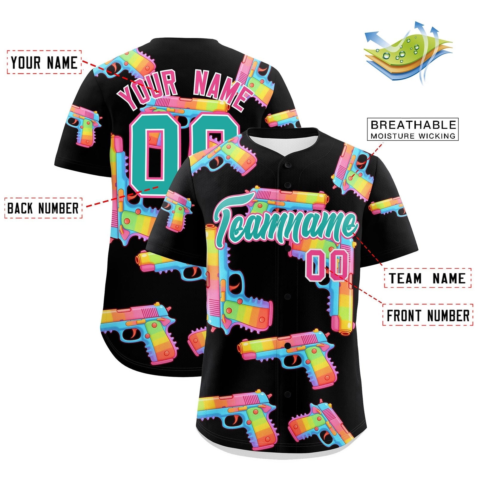 Custom Youth Baseball Jersey Black Aqua Sugar-Coated Firepower Graffiti Pattern Urban Fashion