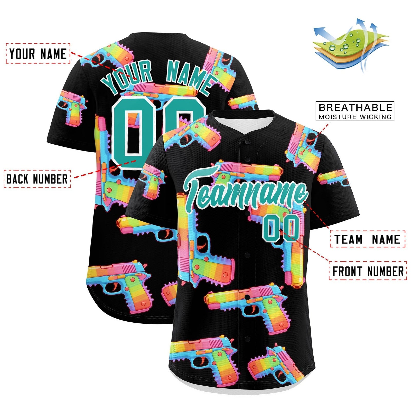 Custom Youth Baseball Jersey Black Aqua Sugar-Coated Firepower Graffiti Pattern Urban Fashion