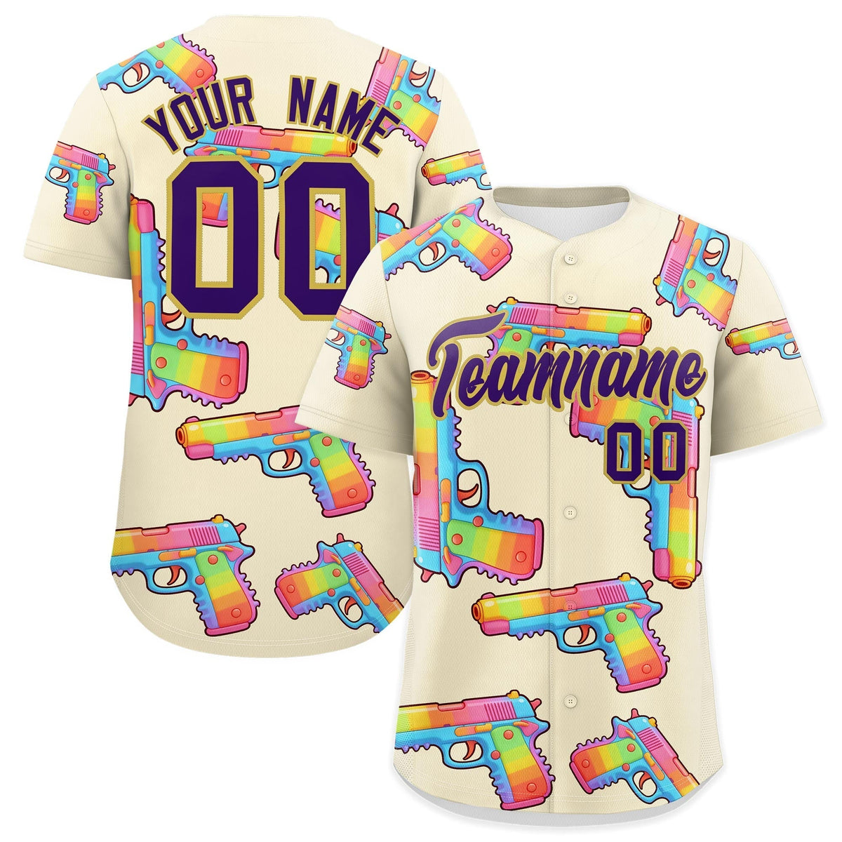 Custom Youth Baseball Jersey Cream Purple Sugar-Coated Firepower Graffiti Pattern Street Style
