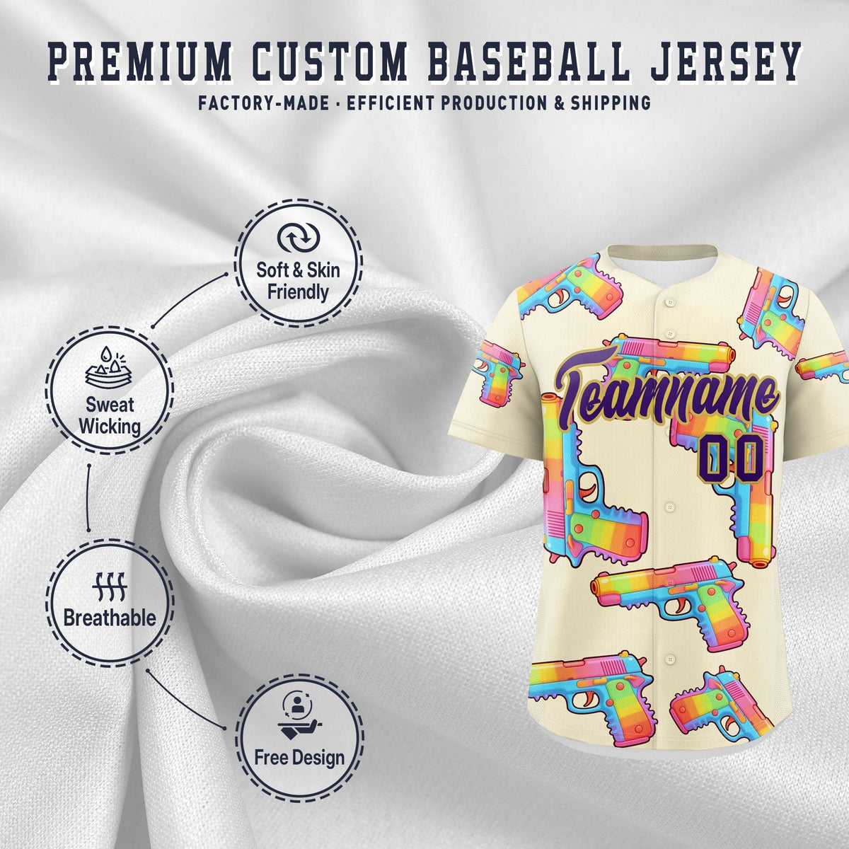 Custom Youth Baseball Jersey Cream Purple Sugar-Coated Firepower Graffiti Pattern Street Style