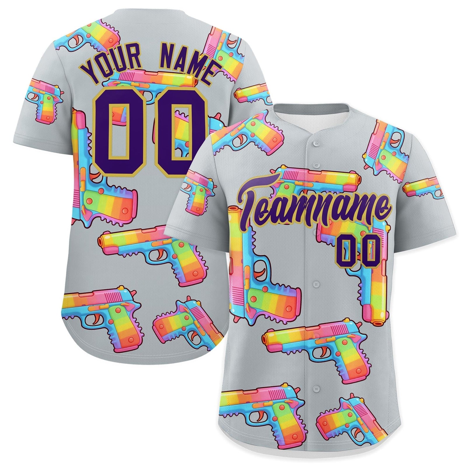 Custom Youth Baseball Jersey Silver Purple Sugar-Coated Firepower Graffiti Pattern Urban Fashion