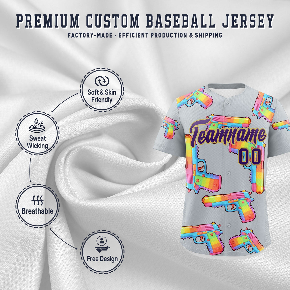 Custom Youth Baseball Jersey Silver Purple Sugar-Coated Firepower Graffiti Pattern Urban Fashion