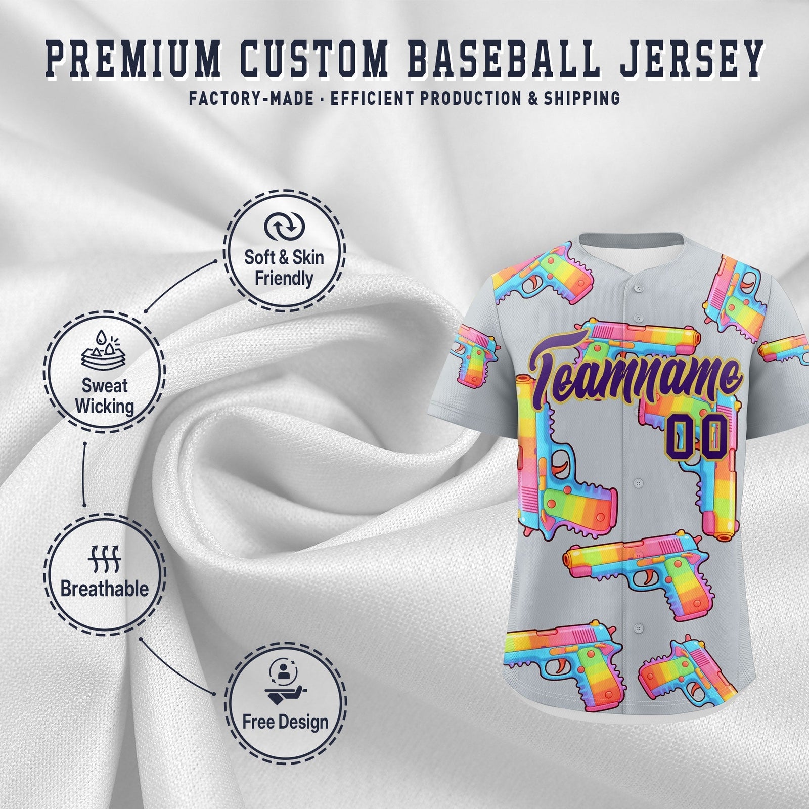 Custom Youth Baseball Jersey Silver Purple Sugar-Coated Firepower Graffiti Pattern Urban Fashion