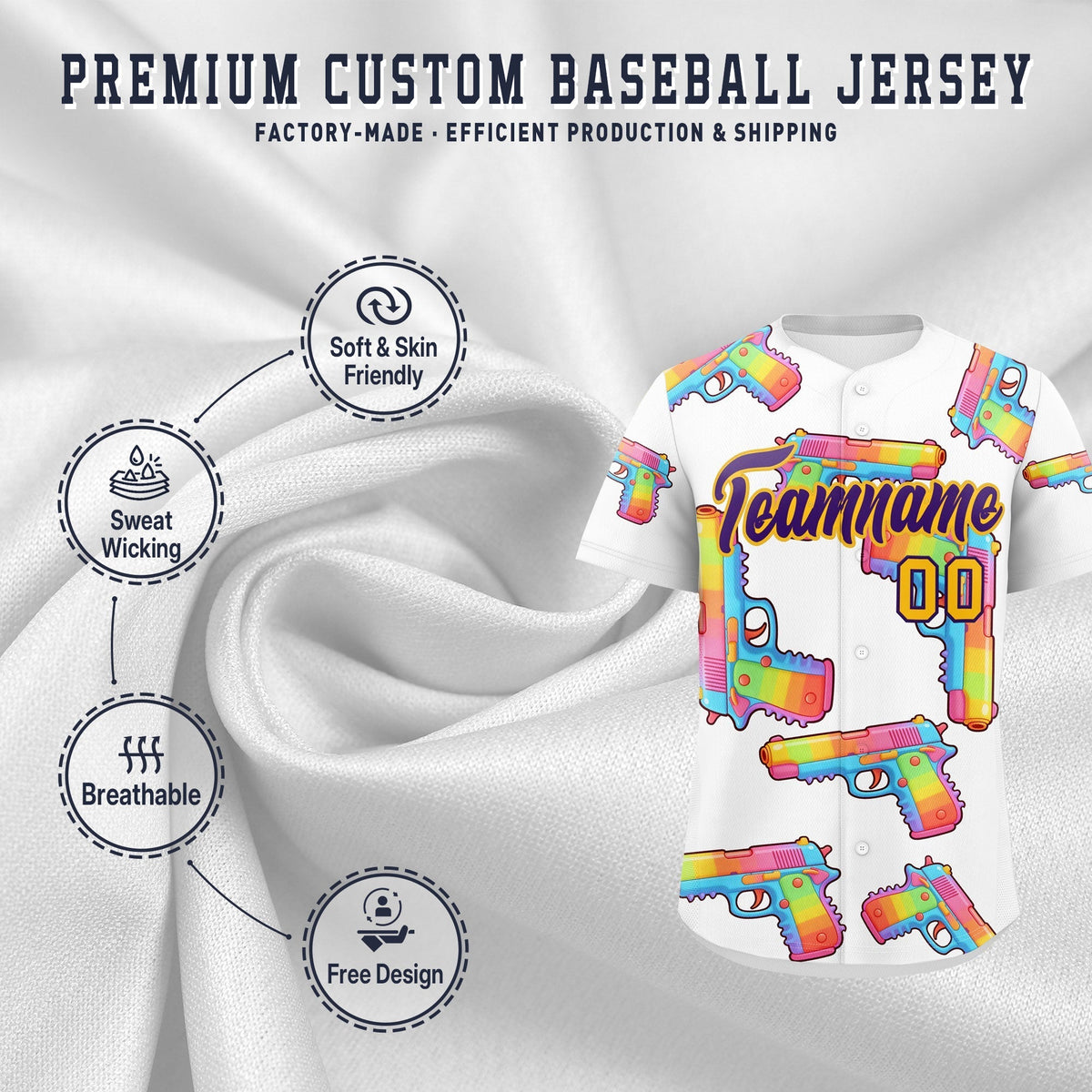 Custom Youth Baseball Jersey White Purple Sugar-Coated Firepower Graffiti Pattern Hip-hop