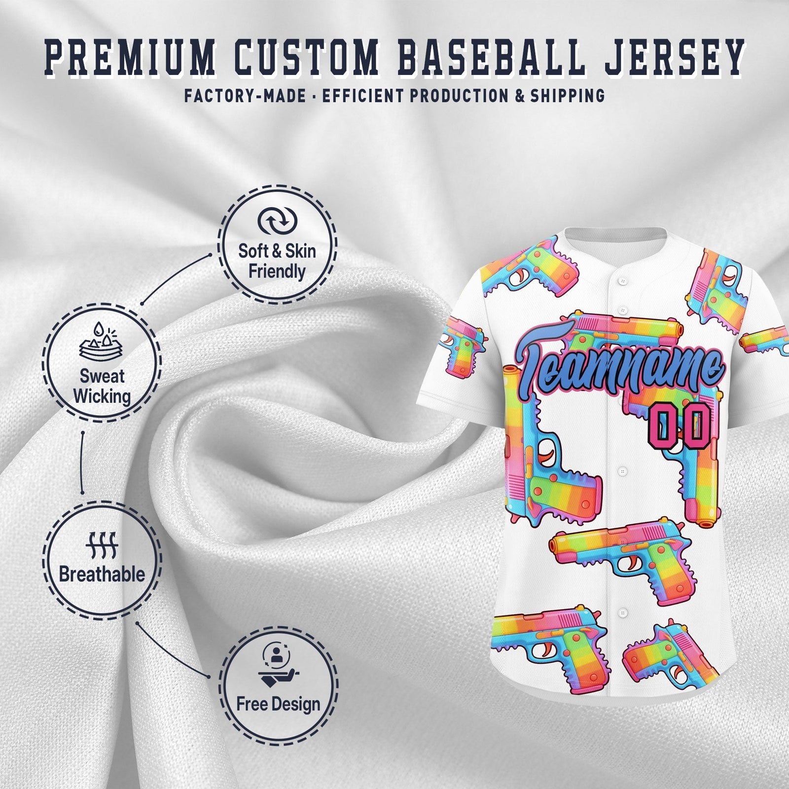Custom Youth Baseball Jersey White Powder Blue Sugar-Coated Firepower Graffiti Pattern Urban Fashion