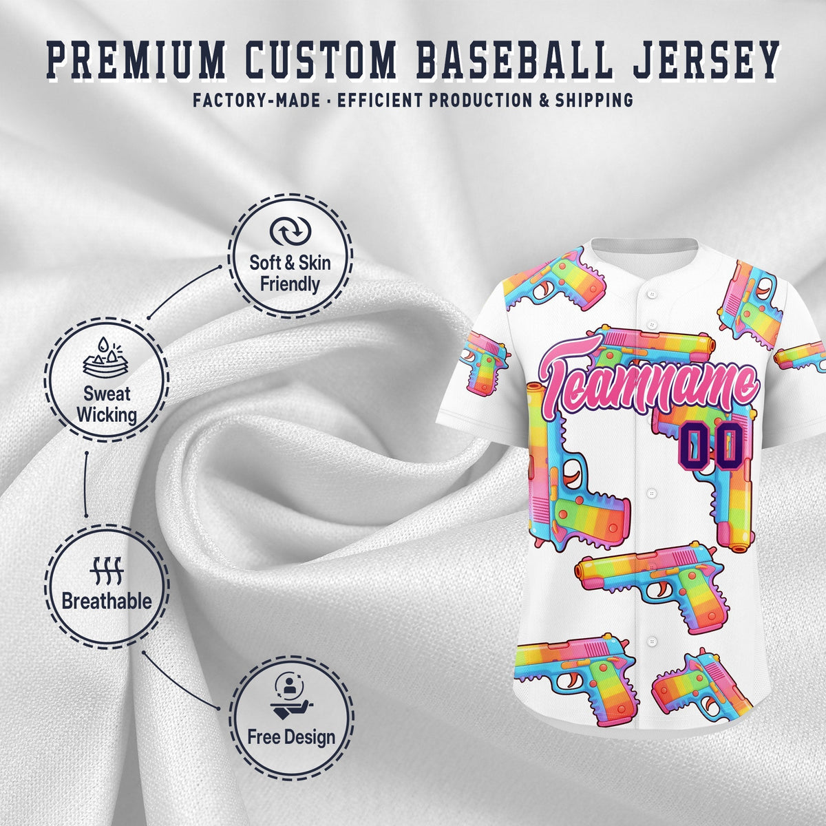 Custom Youth Baseball Jersey White Pink Sugar-Coated Firepower Graffiti Pattern Street Style