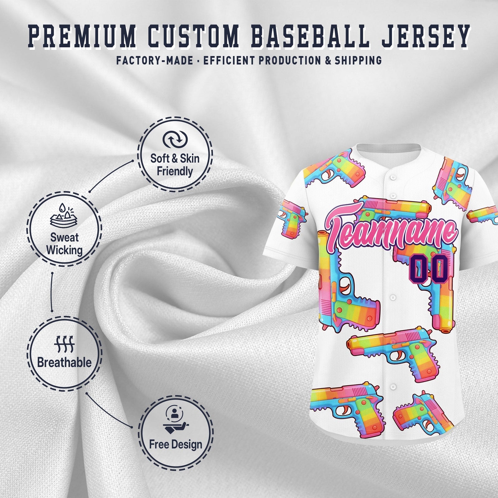 Custom Youth Baseball Jersey White Pink Sugar-Coated Firepower Graffiti Pattern Street Style