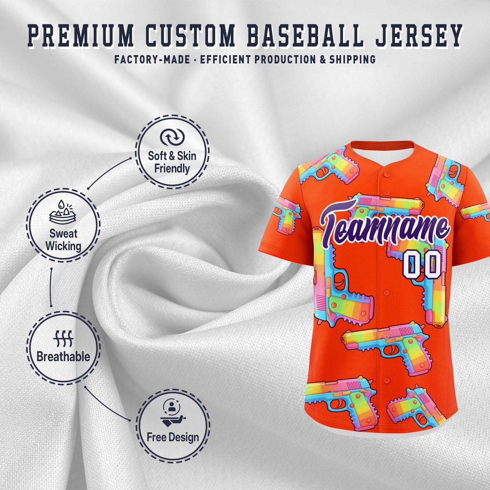 Custom Youth Baseball Jersey Orange Purple Sugar-Coated Firepower Graffiti Pattern Street Style