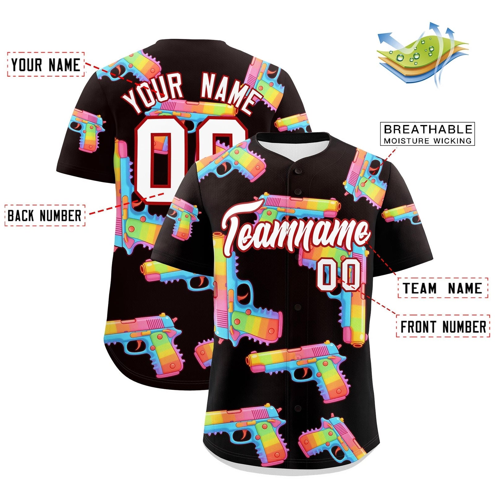 Custom Youth Baseball Jersey Brown White Sugar-Coated Firepower Graffiti Pattern Street Style