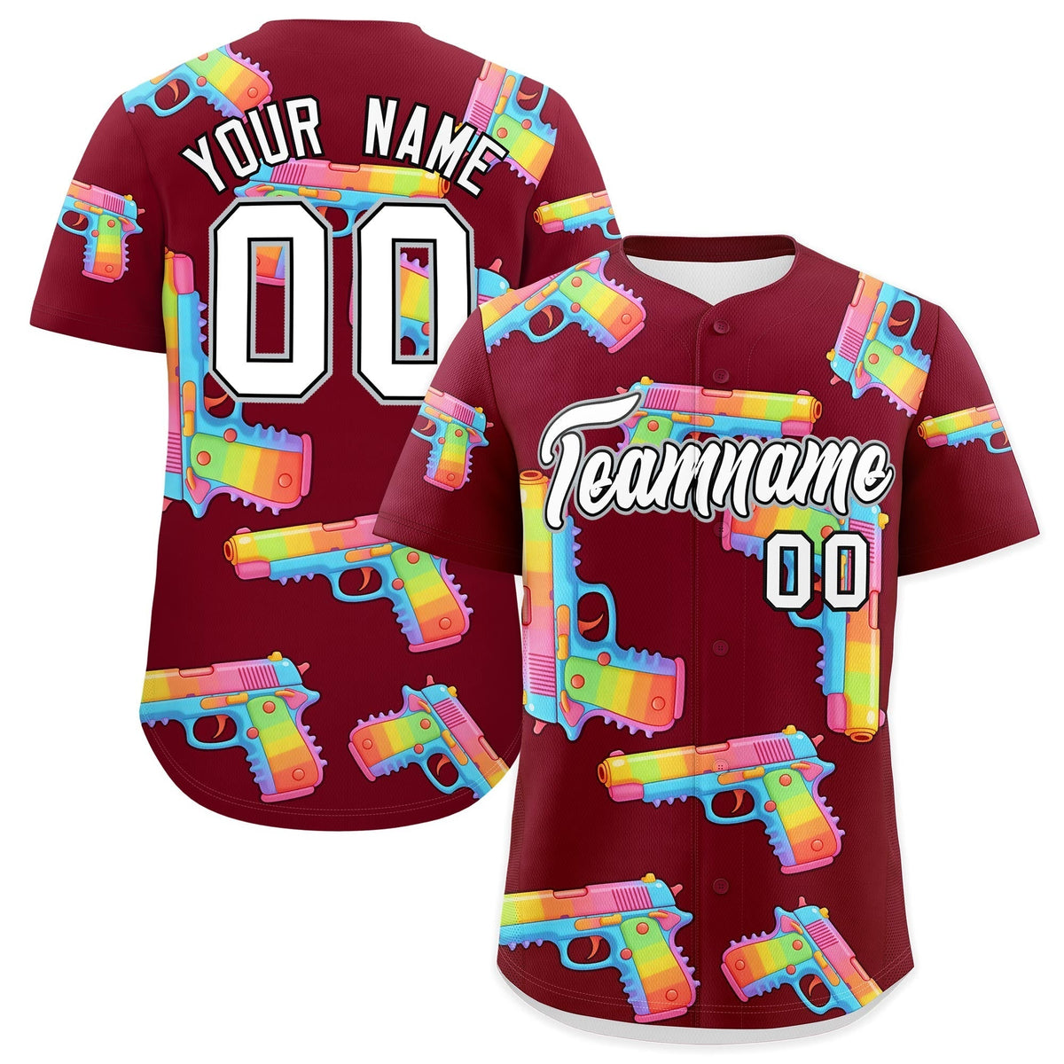 Custom Youth Baseball Jersey Crimson White Sugar-Coated Firepower Graffiti Pattern Urban Fashion