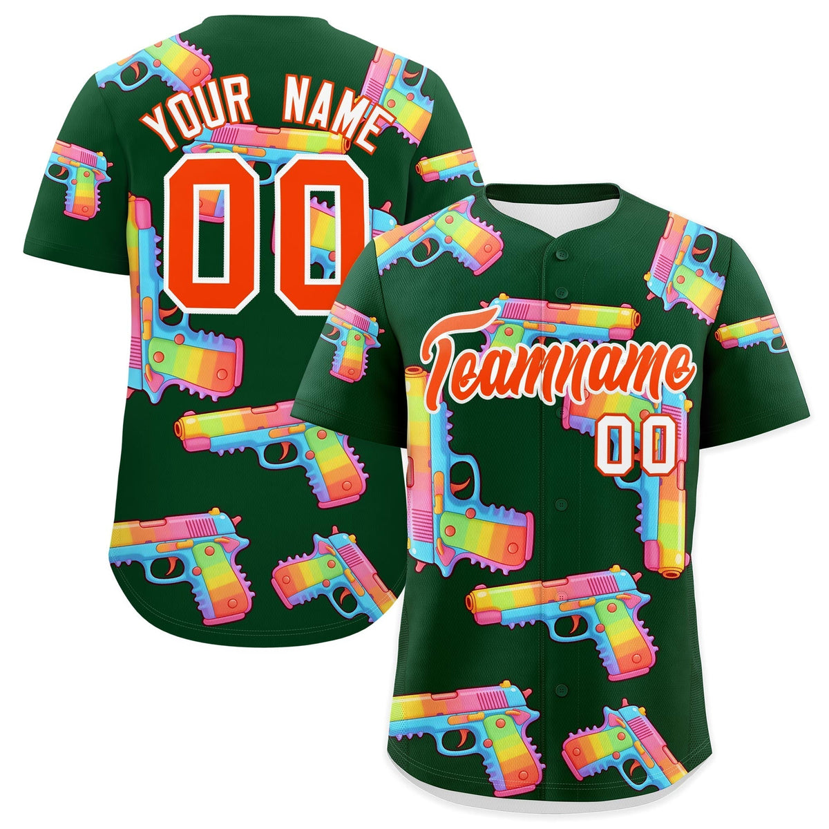 Custom Youth Baseball Jersey Dark Green Orange Sugar-Coated Firepower Graffiti Pattern Hip-hop