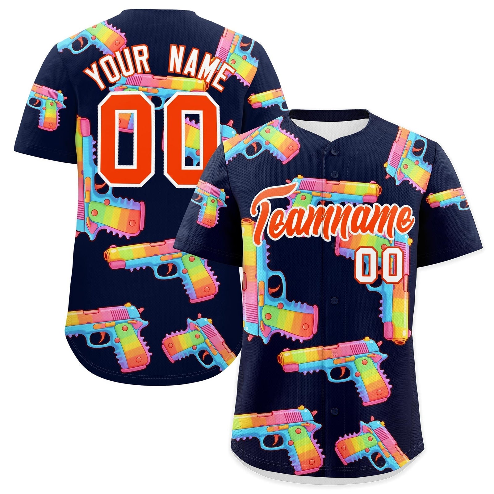 Custom Youth Baseball Jersey Navy Orange Sugar-Coated Firepower Graffiti Pattern Urban Fashion