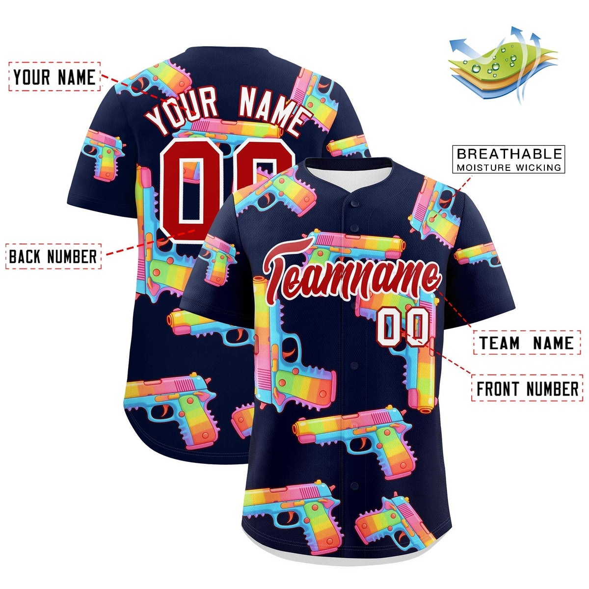Custom Youth Baseball Jersey Navy Red Sugar-Coated Firepower Graffiti Pattern Street Style