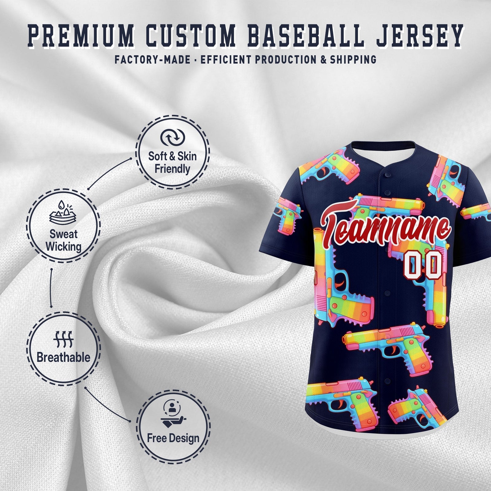 Custom Youth Baseball Jersey Navy Red Sugar-Coated Firepower Graffiti Pattern Street Style