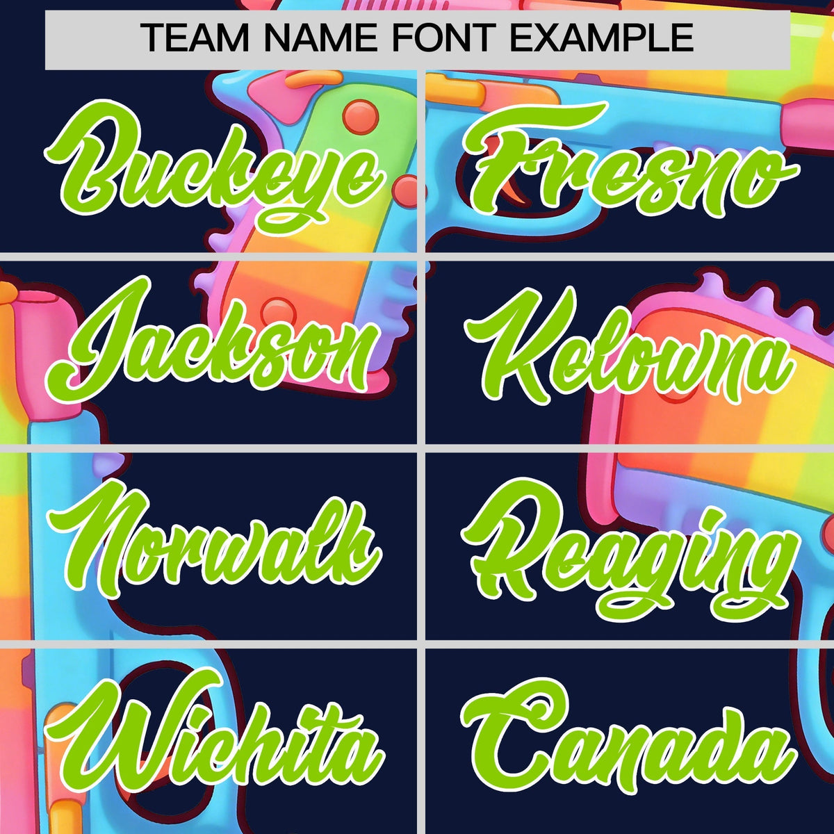 Custom Youth Baseball Jersey Navy Neon Green Sugar-Coated Firepower Graffiti Pattern Street Style
