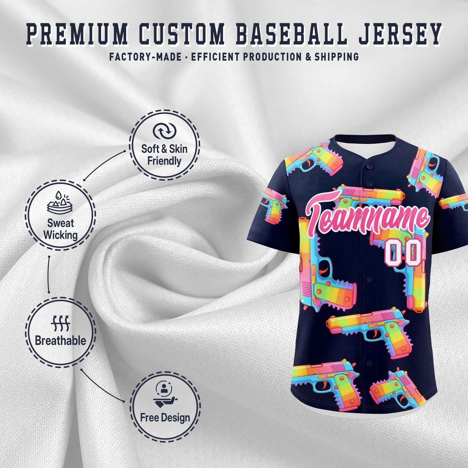 Custom Youth Baseball Jersey Navy Pink Sugar-Coated Firepower Graffiti Pattern Street Style