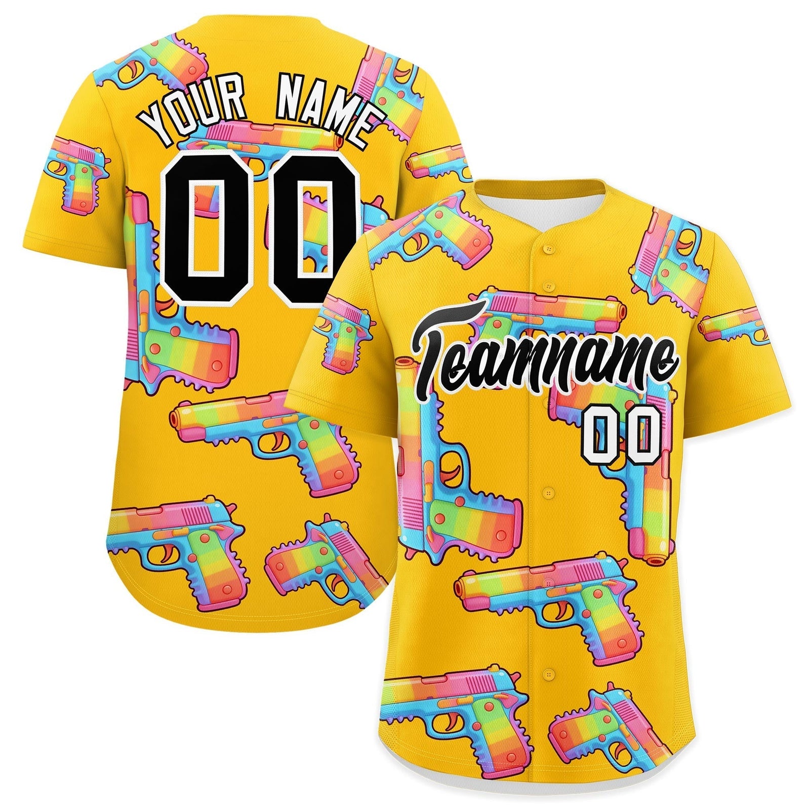 Custom Youth Baseball Jersey Yellow Black Sugar-Coated Firepower Graffiti Pattern Hip-hop