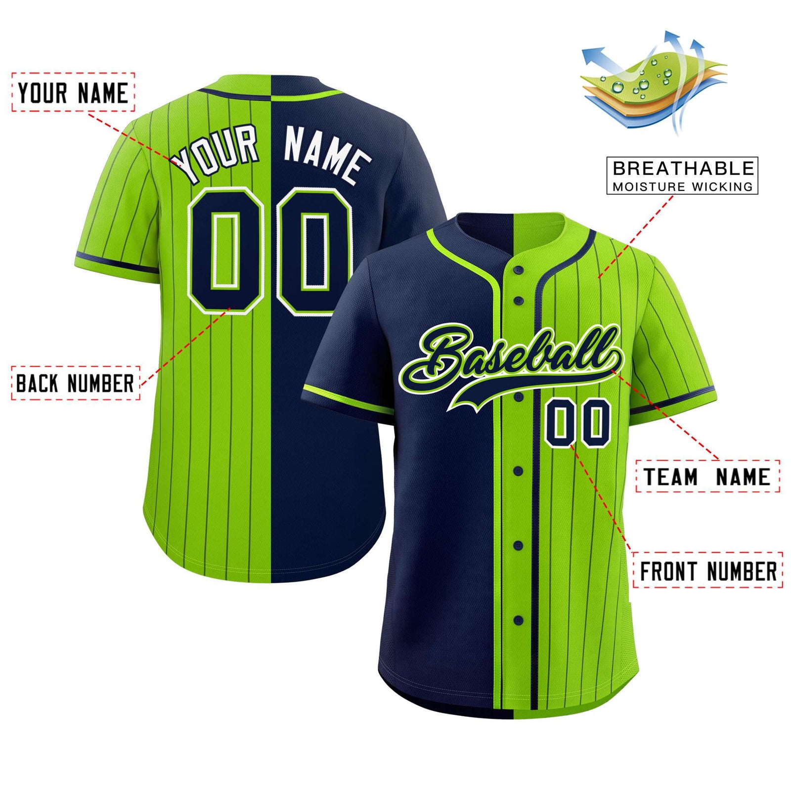 Custom Navy Neon Green Stripe-Solid Combo Fashion Authentic Baseball Jersey