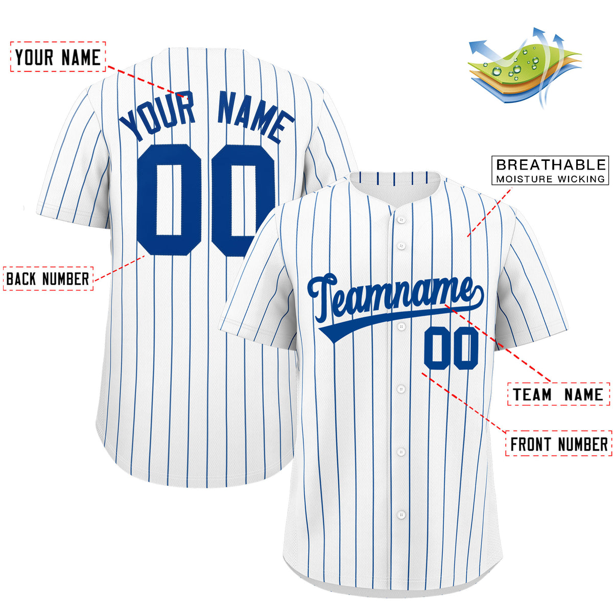 Custom White Royal Pinstripe Personalized Two-Tone Authentic Baseball Jersey
