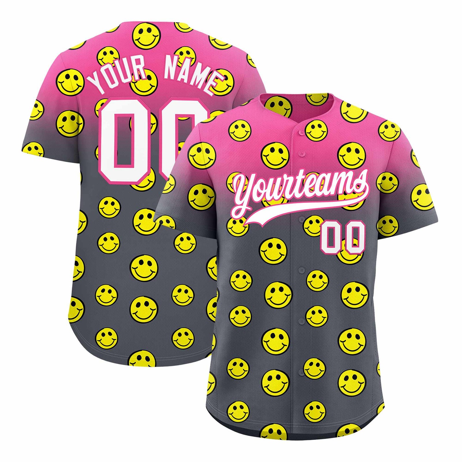 Custom Pink Dark Gray Graffiti Gradient Pattern Authentic Smile Baseball Jersey