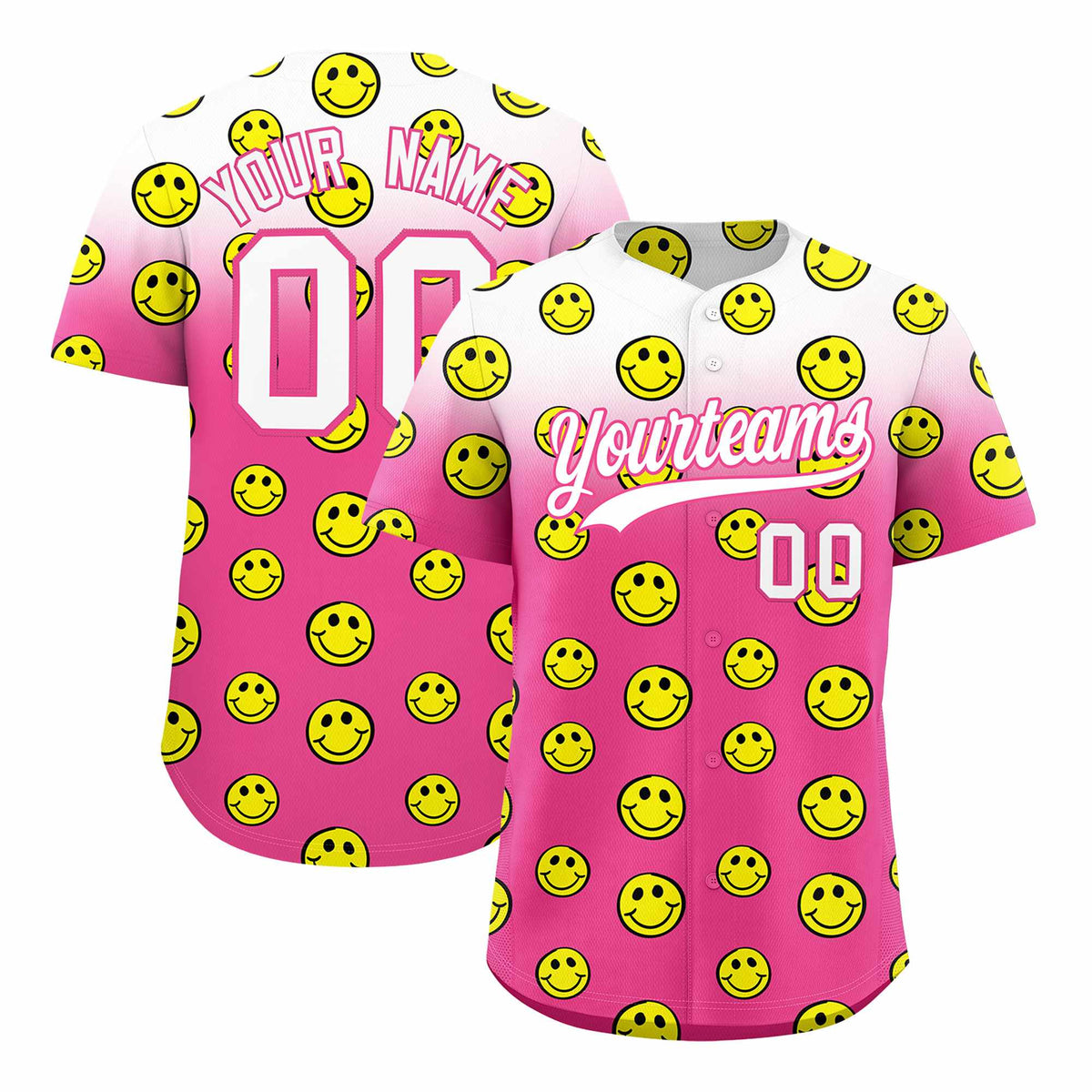 Custom White Pink Graffiti Gradient Pattern Authentic Smile Baseball Jersey