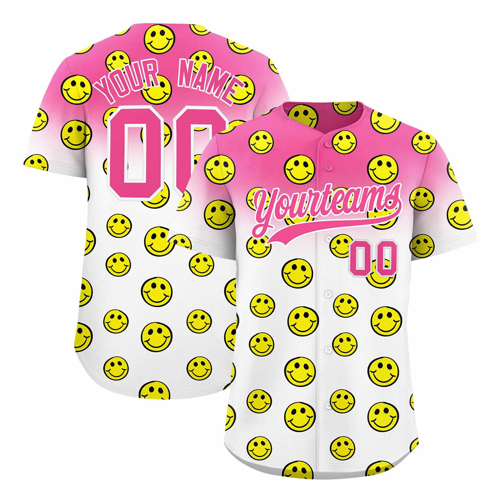 Custom Pink White Graffiti Gradient Pattern Authentic Smile Baseball Jersey