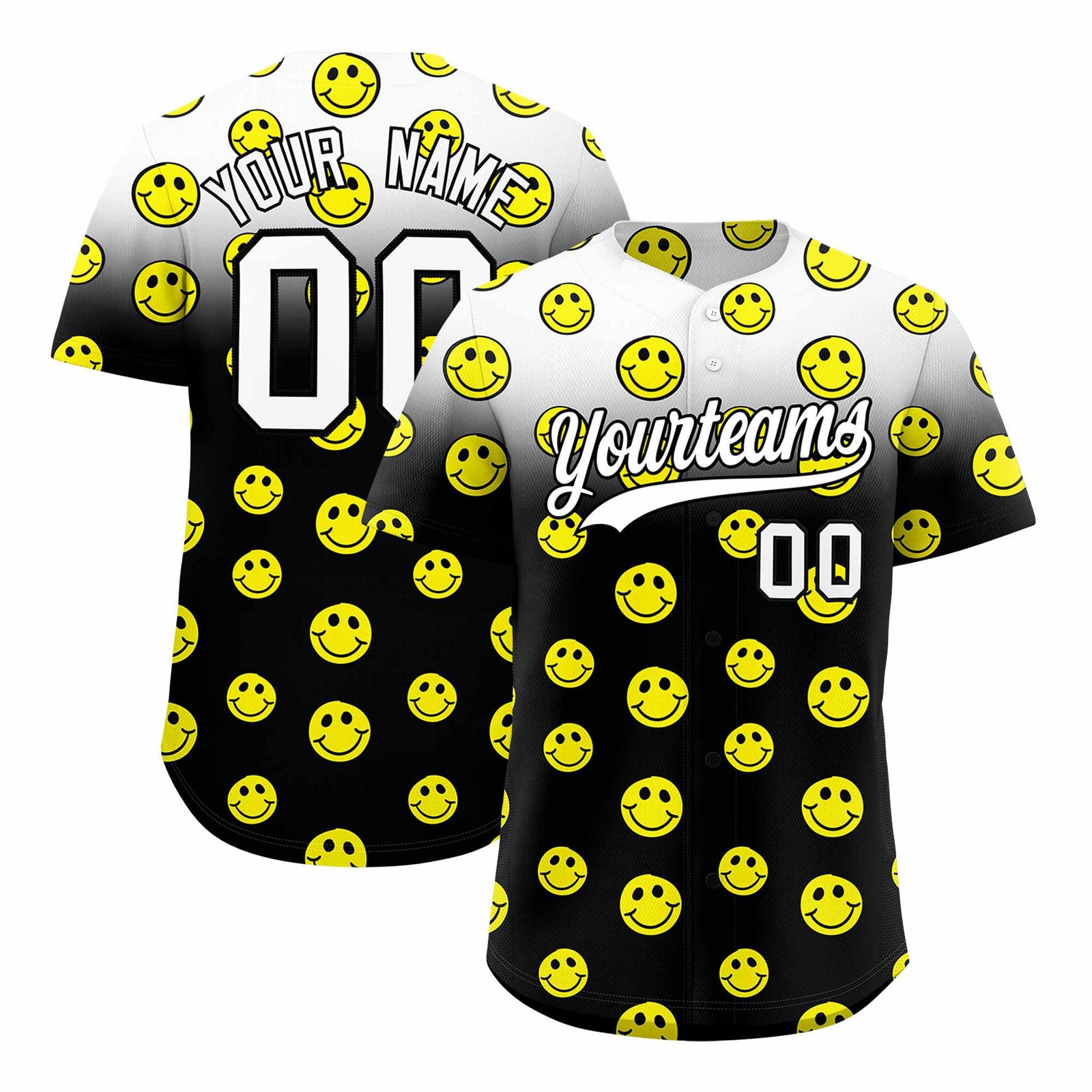 Custom White Black Graffiti Gradient Pattern Authentic Smile Baseball Jersey