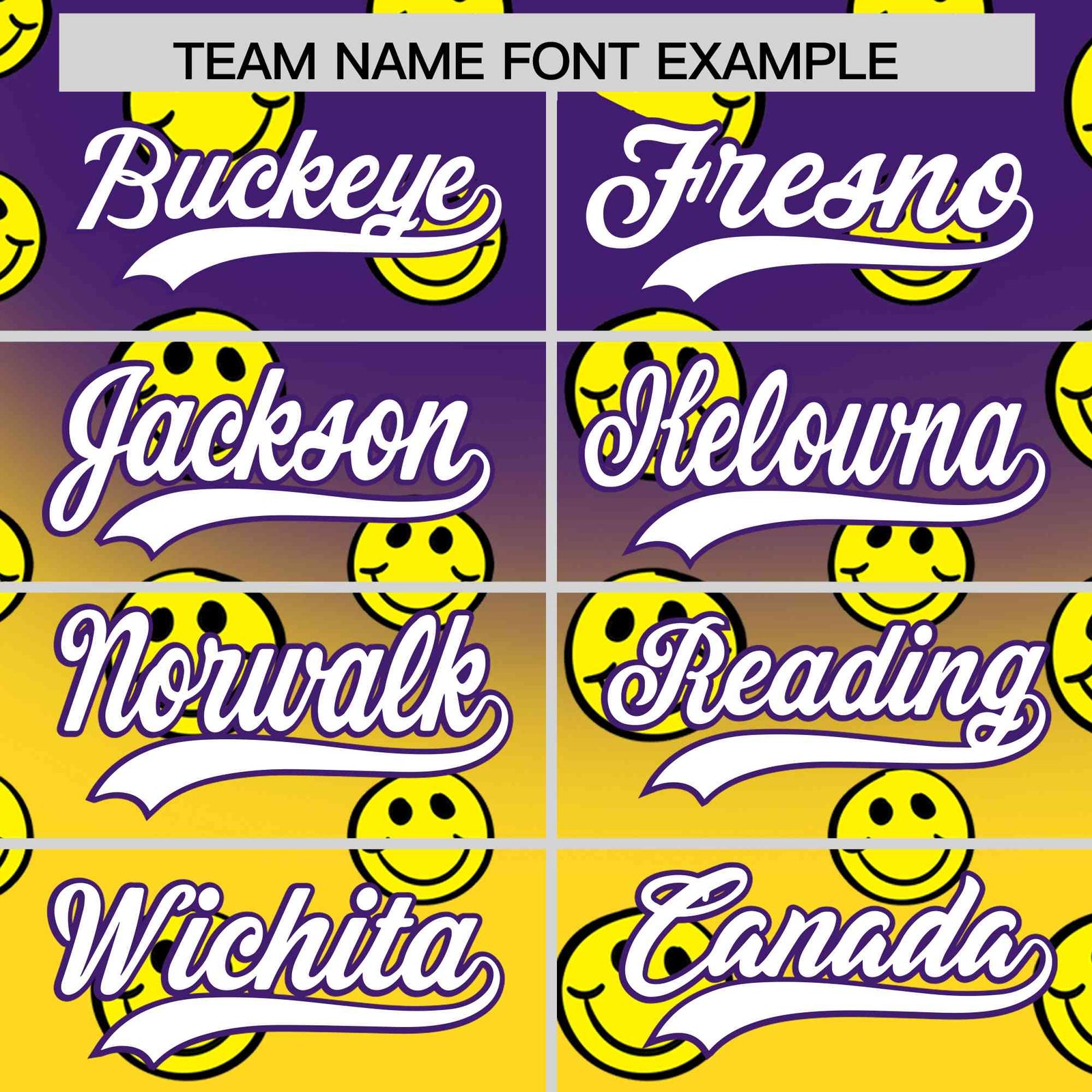Custom Purple Gold Graffiti Gradient Pattern Authentic Smile Baseball Jersey
