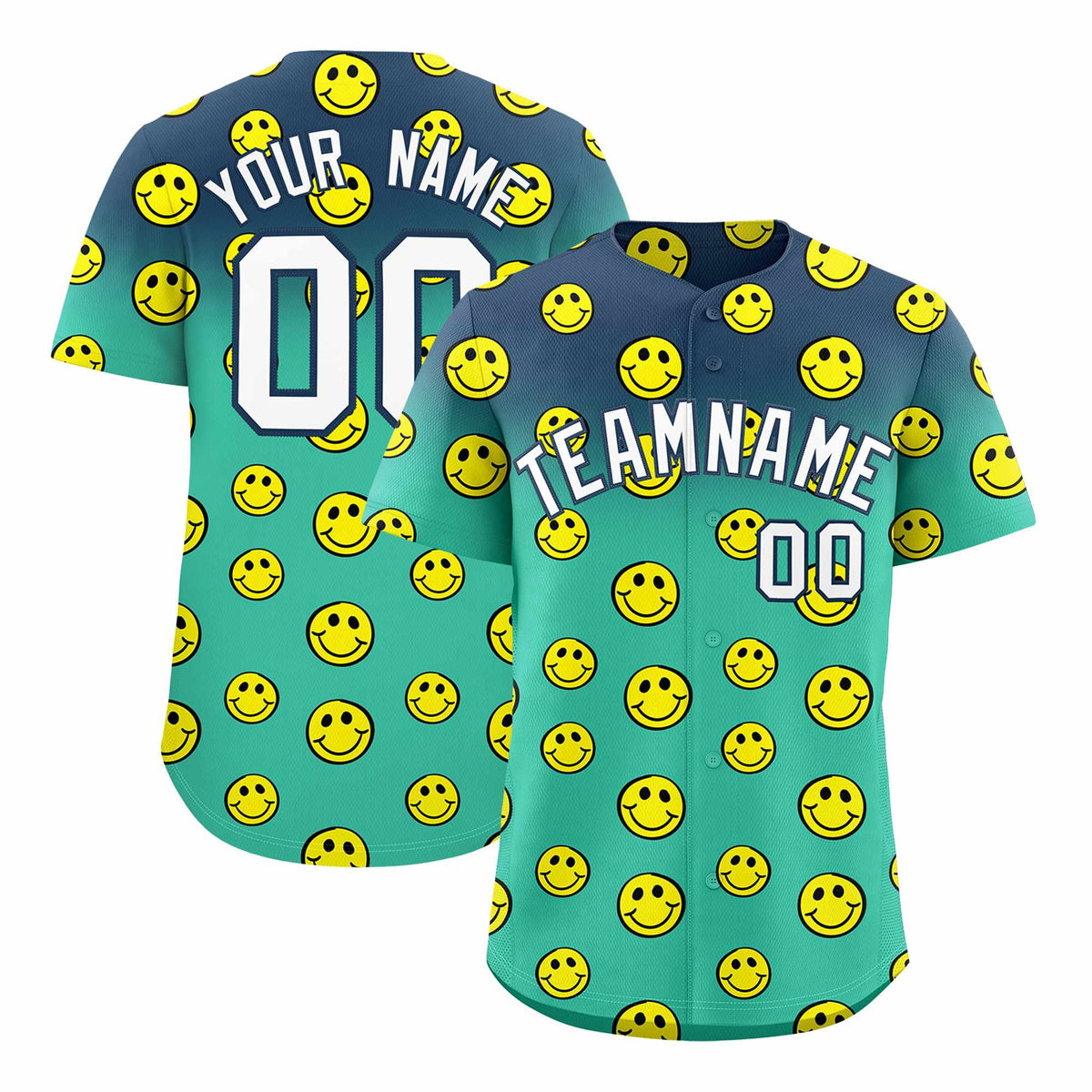 Custom Midnight Blue Bright Green Graffiti Gradient Pattern Authentic Smile Baseball Jersey