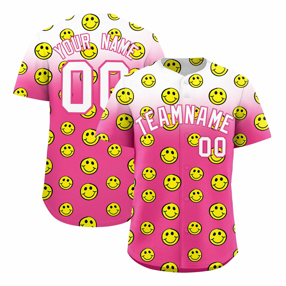 Custom White Pink Graffiti Gradient Pattern Authentic Smile Baseball Jersey