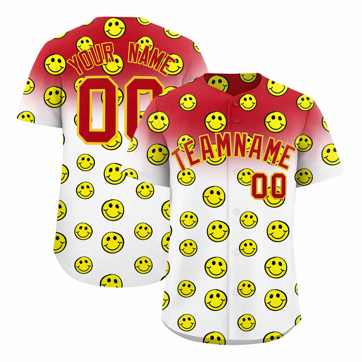Custom Red White Graffiti Gradient Pattern Authentic Smile Baseball Jersey