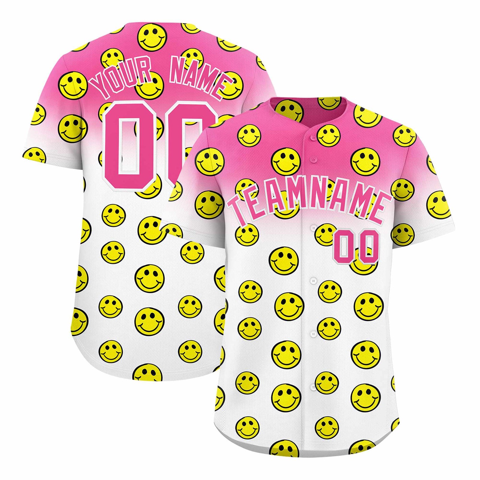 Custom Pink White Graffiti Gradient Pattern Authentic Smile Baseball Jersey