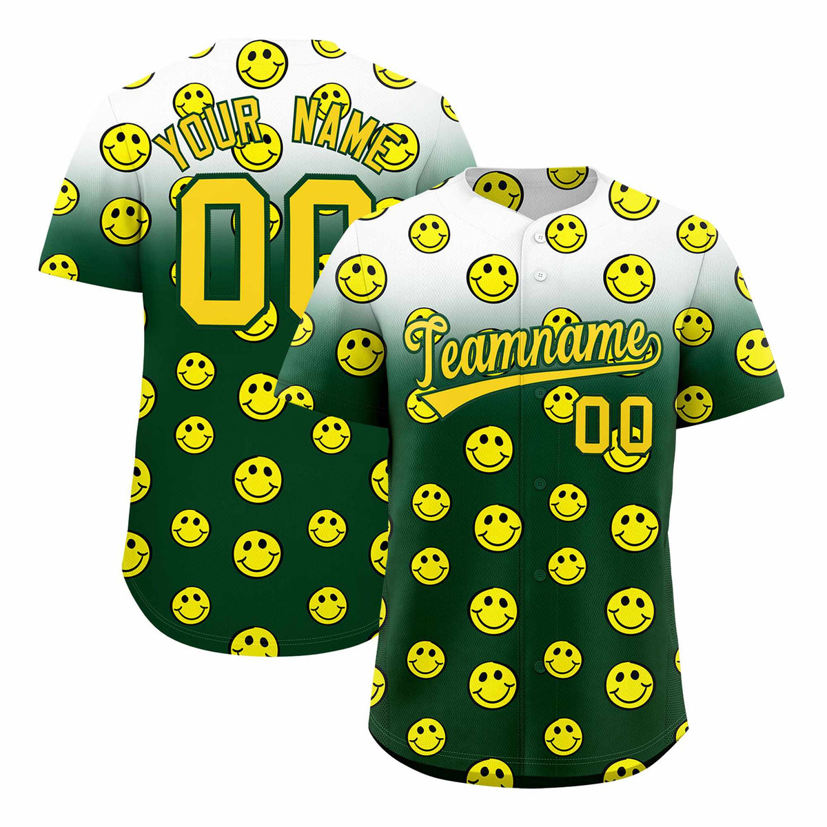 Custom White Green Graffiti Gradient Pattern Authentic Smile Baseball Jersey