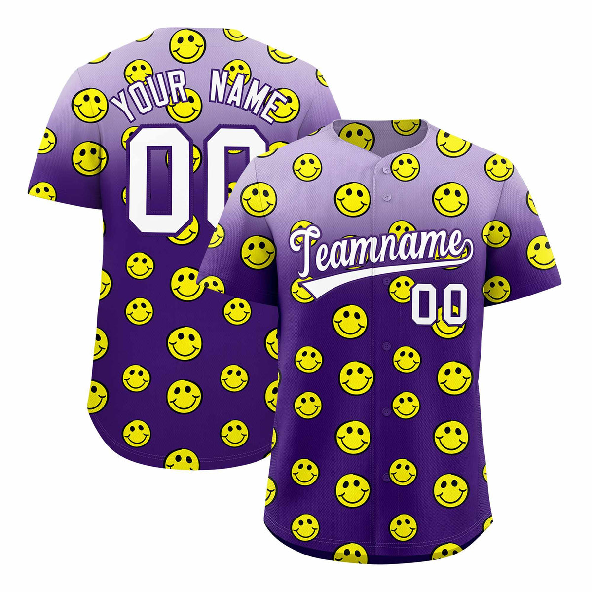 Custom Light Purple Purple Graffiti Gradient Pattern Authentic Smile Baseball Jersey