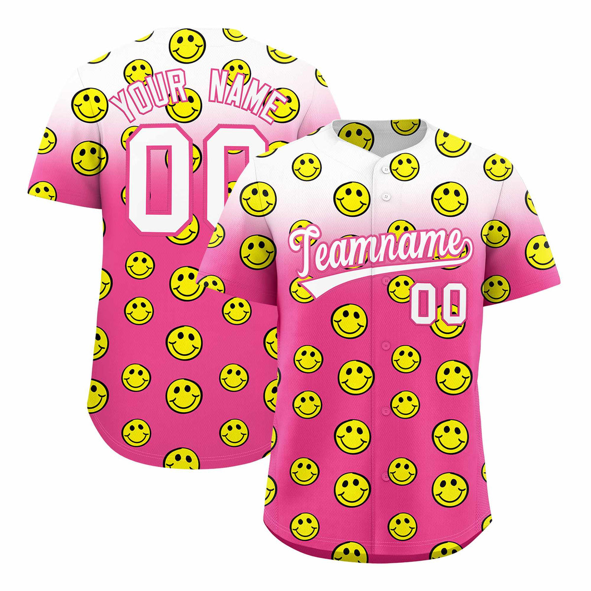 Custom White Pink Graffiti Gradient Pattern Authentic Smile Baseball Jersey