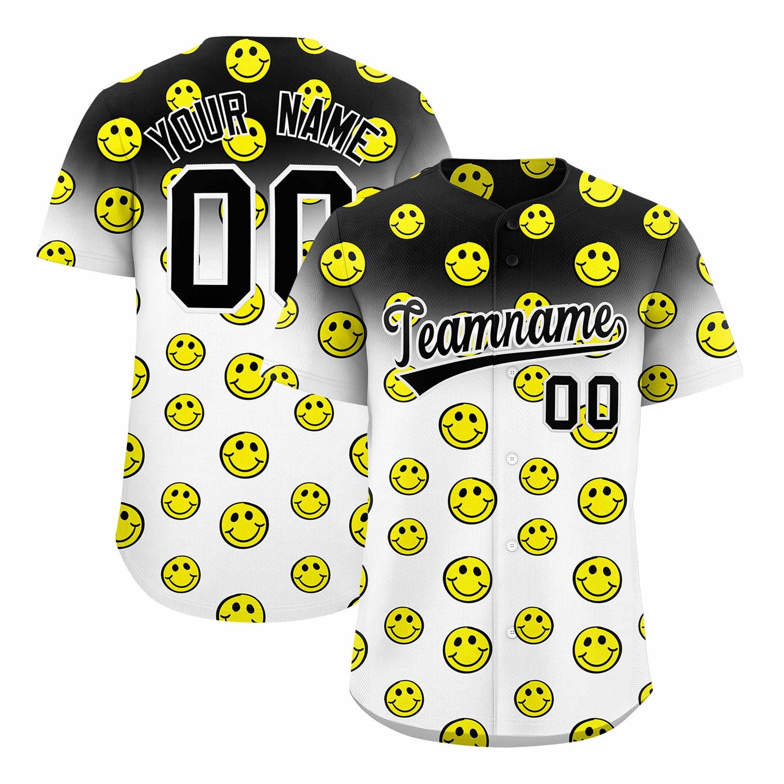 Custom Black White Graffiti Gradient Pattern Authentic Smile Baseball Jersey