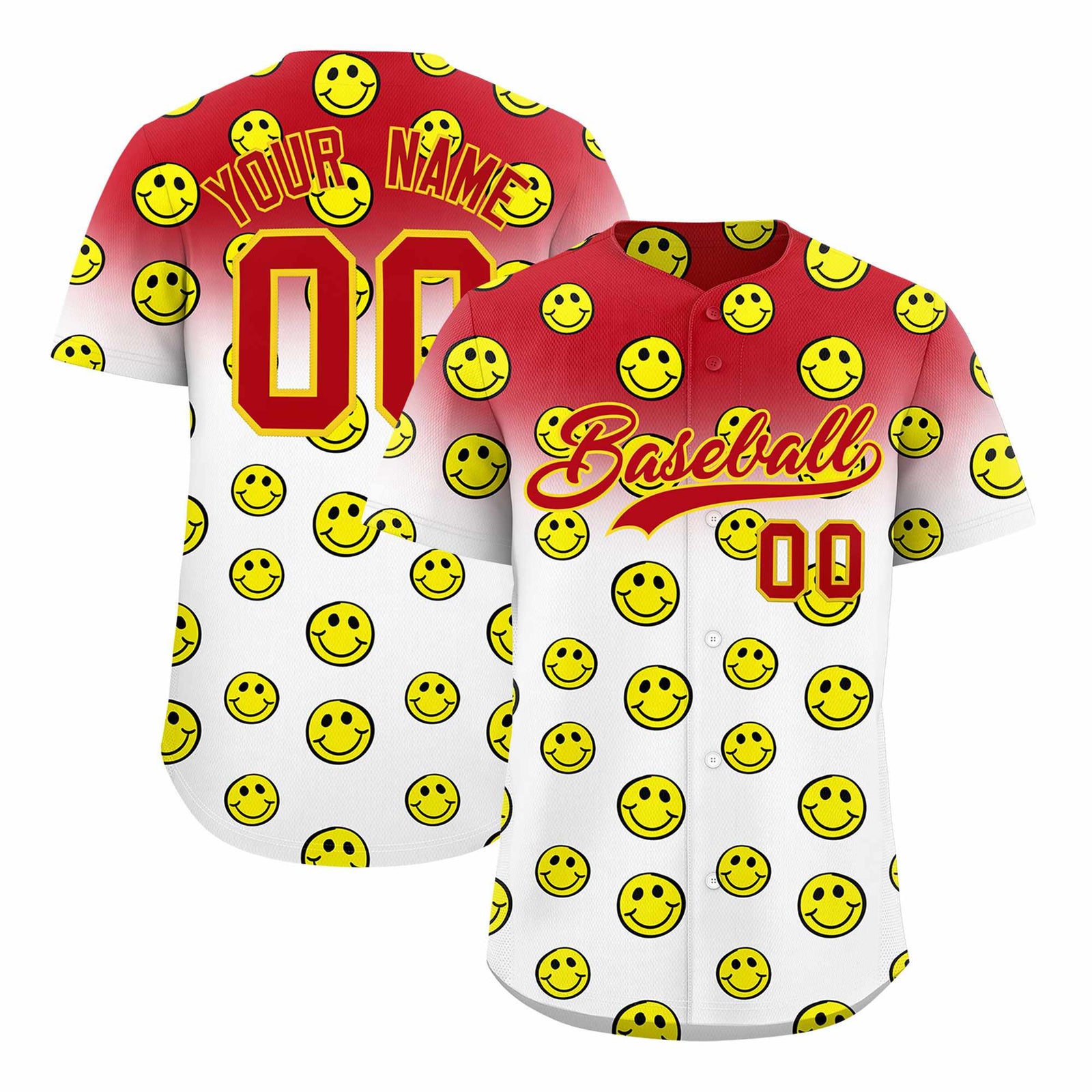 Custom Red White Graffiti Gradient Pattern Authentic Smile Baseball Jersey