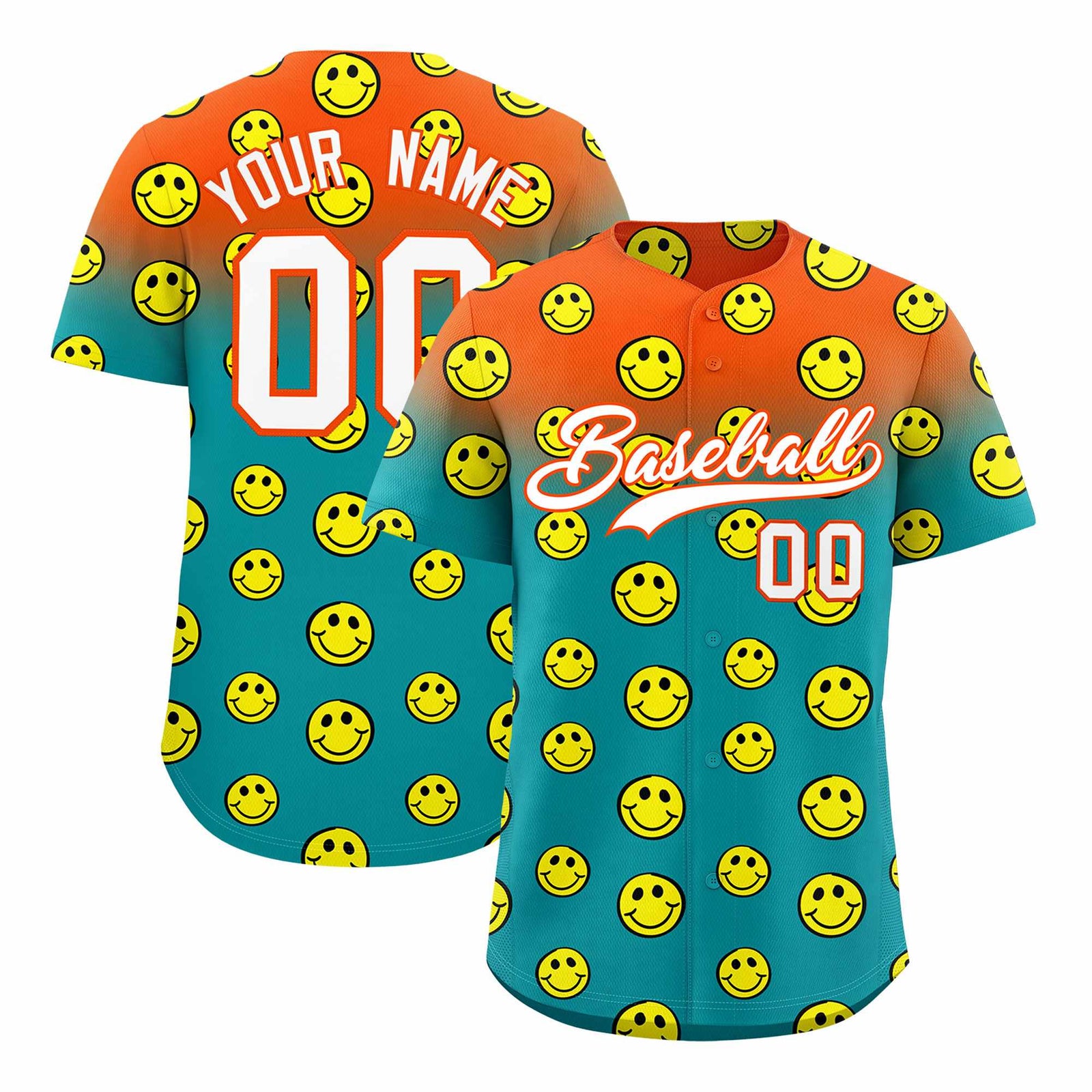 Custom Orange Aqua Graffiti Gradient Pattern Authentic Smile Baseball Jersey